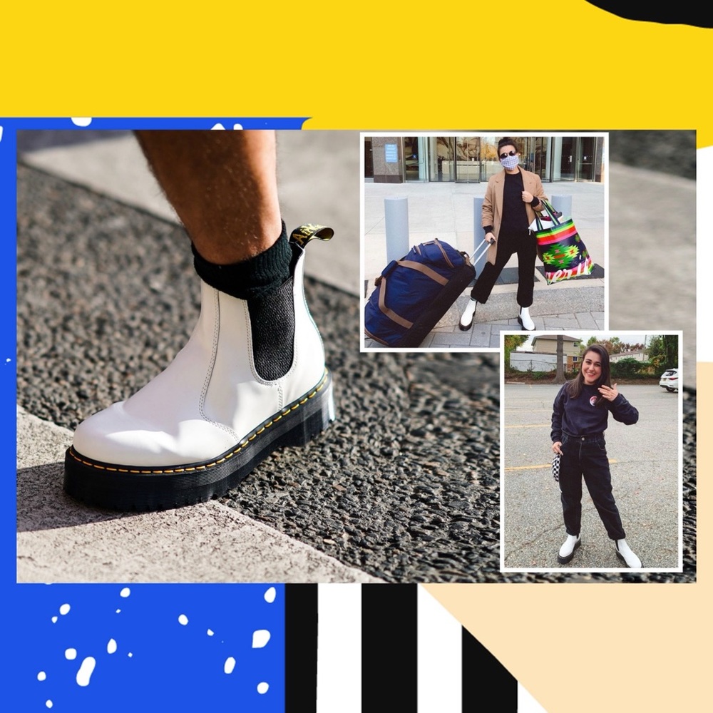 Dr. Martens White Leather Chelsea Ankle Boots with Black Elastic